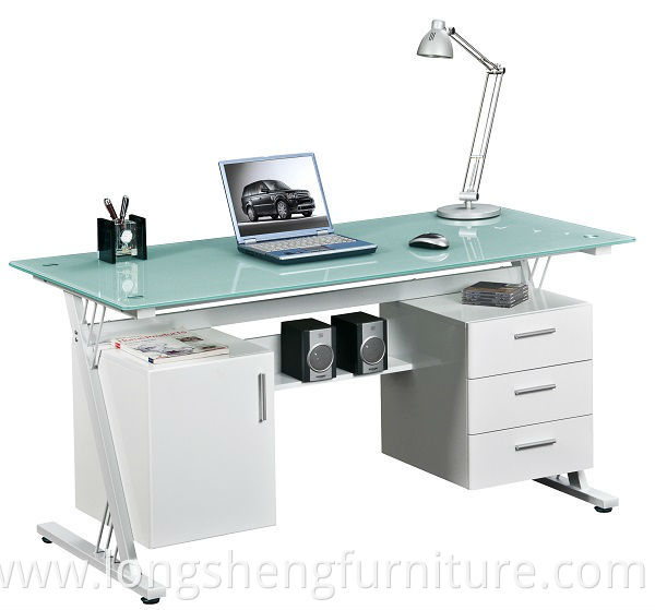 office big glass computer table with cabinets